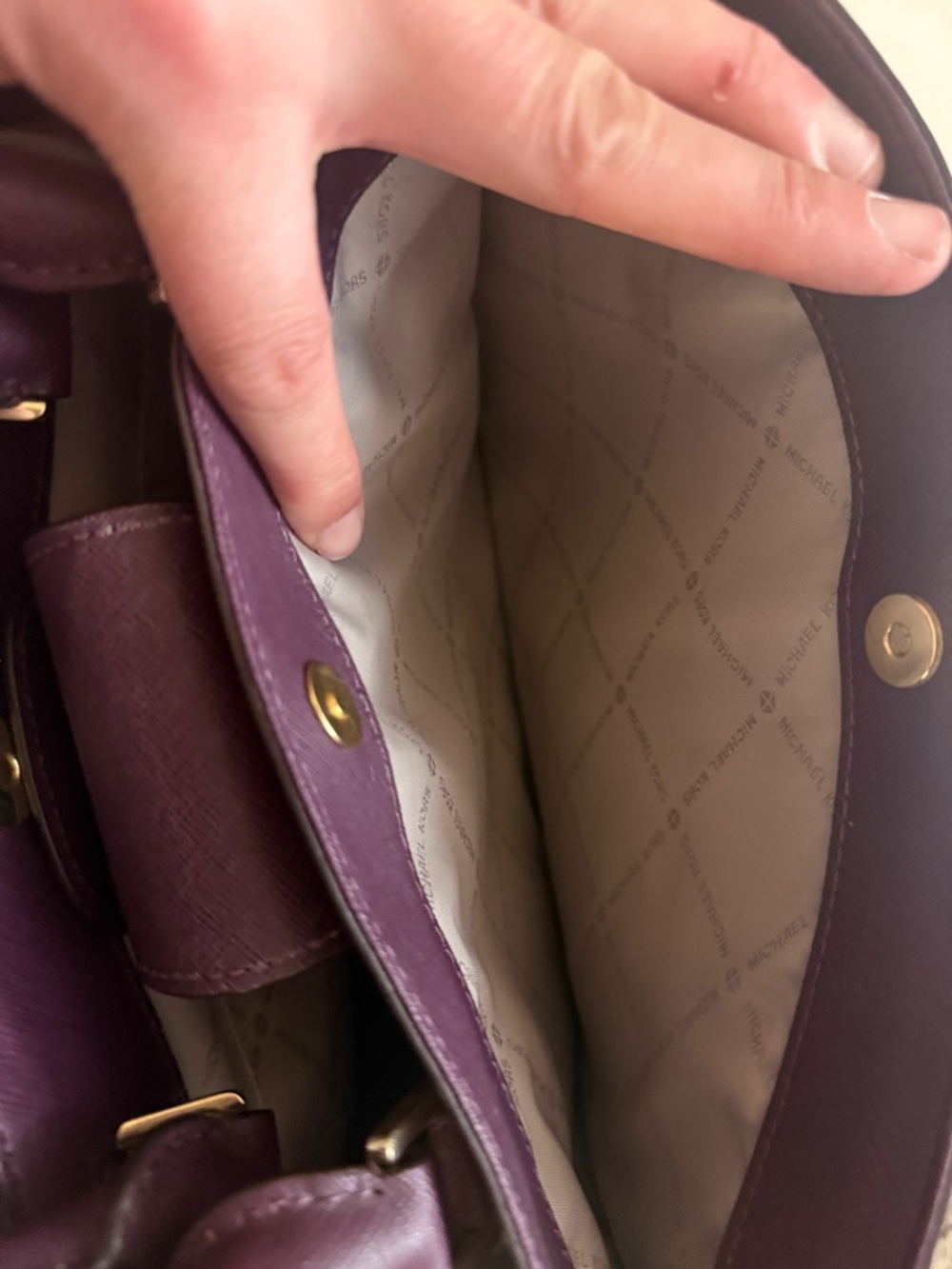 Michael Kors Plum Saffiano Leather Satchel with Gold Accents - Picture 15 of 15